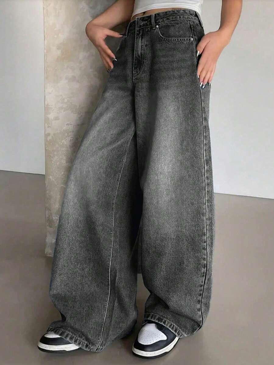 Celana Jeans Denim Longgar Modis untuk Remaja Putri - Grey - View 1
