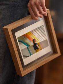 1pc Double-Sided Transparent Photo Frame, Tabletop Calligraphy Painting Display Stand, Real Glass Instant Photo Frame - White - View 3