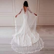 1 件优质蕾丝花边披肩配人造珍珠蕾丝新娘披肩，新娘配饰 - 米色 - 查看 4