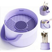 Caja de Limpieza de Brochas de Maquillaje Limpieza, Secado y Almacenamiento 3 en 1,Cepille el material del silicón de la limpieza y del almacenamiento del soplo del huevo de la belleza(Púrpura) - 1 - Ver 7