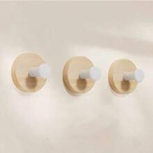 Minimalist Wooden Style, Suitable For Bedroom, Bathroom, Foyer And Other Scenes, Retains Natural Wood Tone, No Excessive Patterns, Compact Hook Shape, Smooth Edges, Wall-Mounted Hanging Hooks Won't Damage Walls, Strong Adhesive Bathroom Hooks, Hanging Clothes Rack, Wall-Mounted Wooden Hooks, No Drilling Required