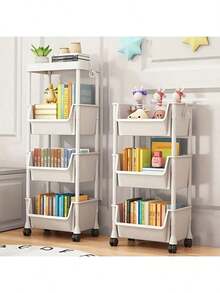 Estantería rodante de 4 niveles - Organizador de almacenamiento de plástico blanco de varias capas con ruedas, adecuado para cocina, sala de estar, dormitorio o dormitorio - Excelente para almacenar libros, vajilla y productos, estantería vertical