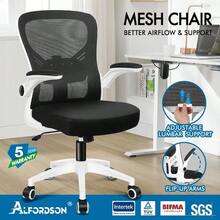 ALFORDSON Ergonomic Office Chair Mesh For Home Office MidBack Student Computer Study Desk Chair With Adjustable FlipUp Arm And Lumbar Port Gaming Racing Task Chair Keldon White Black