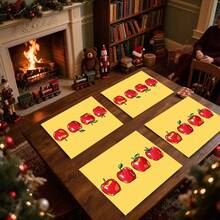 1set/1pc/4pcs/6pcs/100pcs Apple Print Placemats, Heat-Insulating Placemats, Suitable For Home Decoration, Holiday Dining, Kitchen And Party Decoration, Party Placemats, Can Be Given As Gifts
