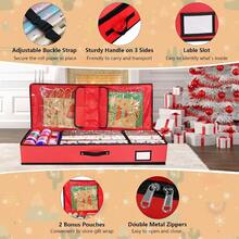 Gift Wrapping Paper Storage Bag 40" HeavyDuty 600D Oxford Fabric Wrapping Paper Organizer With Adjustable Partitions And Clear Pockets For Holiday Accessories And Ribbons Red - Red - View 3