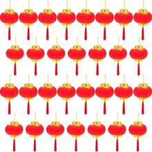 Pacote com 30 mini lanternas de veludo vermelho - perfeitas para decorações de casamento, Ano Novo Chinês e Festival da Primavera - lanternas de plástico suspensas para decoração de casa e festas temáticas, sem penas, decoração de Natal e Ano Novo