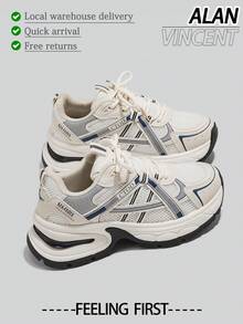 Alan Vincent[Free Returns And Exchanges][Local Delivery][Quick Arrival][Clunky Sneaker Series]Women's Sneakers Breathable And Cool Mesh Surface New Thick Soled Women's Beige And Blue Shoes Fashionable And Comfortable Soft Shoes Can Be Paired With Various Pants And Clothes Outdoor Sports Shoes - Màu xanh lam - Xem 1