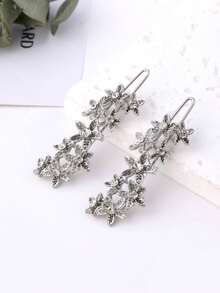 2个金属迷你花朵星星发夹，简约可爱日式发饰，爪夹 - 銀色 - 查看 3