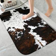 1pc Cowhide Print Bathroom Rug - Durable Non-Slip Quick-Dry Washable Indoor/Outdoor Flannel Rug, Stylish Black & White Cowhide Design For Bathroom, Kitchen, Laundry Room, Bedroom, Terrace, Bathroom Rugs Non Slip Washable, Kitchen Floor Mat, Decorative Floor Mat, Terrace Flooring, Contemporary Home Decor, Highquality Fabric, Apartment Living - trắng - Xem 10