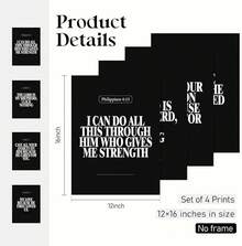 Wall Art Posters Locomiss Black And White Christian Wall Art Decor Posters, Modern Bible Verse Prints, Minimalist Jesus Scripture Prayer Room Art Wall Decor, Inspirational Bible Posters Bedroom Office Living Room,Set Of 4 (8x10 Unframed) - MX-黑色 - 查看 2
