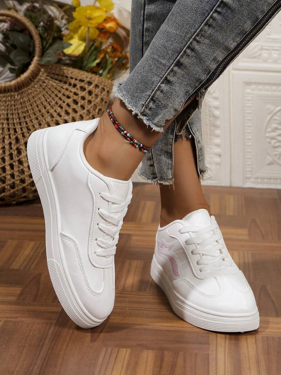 平底系带休闲运动鞋，街头风格情侣鞋，圆头拼接女鞋，秋季