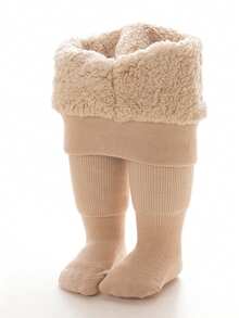 2 Pairs Girls Tights Baby Toddler Leggings Socks Khaki And Pink Children's Thickened Winter Tights For Girls: Warm, Soft, Simple Design, Versatile For Outdoor & Daily Use Suitable For Winter Outdoor Wear And Sports.