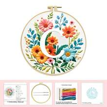26 Alphabet Floral Cross Stitch Kit - DIY Materials (Including Embroidery Frame, Needles, Threads, Printed Fabric) With Instructions, 11CT Grid 29*29cm Decorative Painting, Home Gift, Beginner Embroidery - Multicolor - View 32