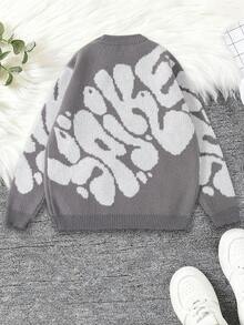 1 Stück Teenager Jungen Lässig Komfortabler Weicher Gestrickter Pullover, Farbblockdesign, Langarm, Geeignet für Zuhause, Pendeln, Schule, Outdoor-Aktivitäten, Party, Streetwear, Winter - Grau - Übersicht 5