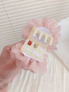 1pc 10cm Oversized Solid Color Mesh Rose Flower Hair Claw Clip, Sweet & Elegant For School, Party, Wedding, Vacation Outfit Hair Clips Hair Jaw Clip Hair Clamps Hair Clutch Hair Catcher Clip, Beach Accessories Fall Winter Hair Accessories For Women Summer - Pink - View 6