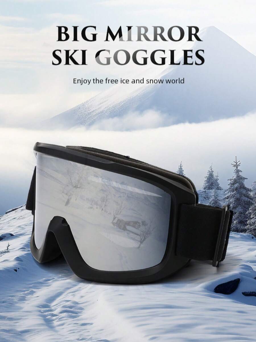 نظارات ثلج للبالغين مزدوجة الطبقة مضادة للضباب مع علبة ملونة، نظارات ثلج أسطوانية واسعة الزاوية عالية الوضوح للتزلج، مضادة للعمى الثلجي، لون أحادي