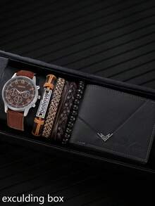 男士时尚休闲商务皮带和石英表套装 - 棕色 - 查看 2