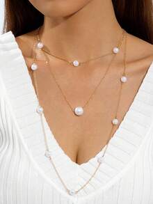 imoli 1pc Handmade Multi-Layer Pearl Necklace (Length And Pearl Quantity Varies) - Yellow Gold - View 2