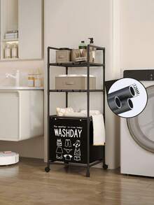 1 件装多层浴室收纳架，带旋转轮，可作洗衣篮、内衣裤收纳架、毛巾架、可移动洗衣机收纳篮，节省空间的多功能收纳盒，现代黑色设计，适用于浴室和卧室，易于组装的非布艺洗衣篮，浴室配件，浴室工具 - 彩色 - 查看 10