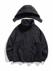 Men's Detachable Hooded Windproof Waterproof Jacket For Outdoor, For Fall