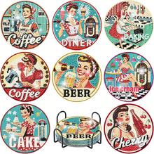 8Pcs Retro Housewife Diamond Art Coasters Kit, Vintage Coffee Diamond Painting Coasters With Holder, DIY Craf Art Coaster Kit For Home Dr - Bdwy234us - 查看 1