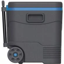 Trolley Ice Box Cooler On Wheels High Performance Cool Box With PU Insulation Side Handles With Secure Lid Locking And Cup Holders On Lid Anthracite And Blue - GreyBlue - View 7
