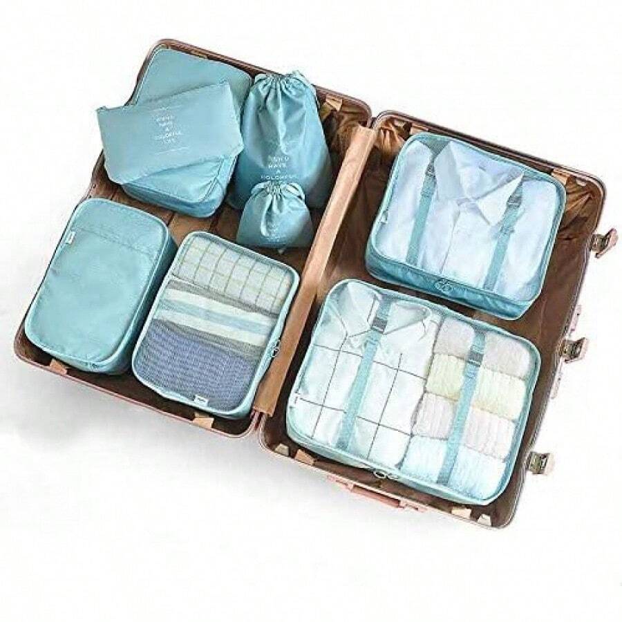 Bolsas de Viaje 8 En 1 FFlion Organizador de Equipaje Viaje (Pink()) - Azul - Ver 1