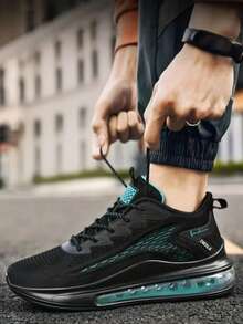 Zapatillas de baloncesto para hombre, zapatillas de baloncesto elegantes para hombre, amortiguación con cámara de aire, zapatillas deportivas de malla transpirable para hombre, diseño con amortiguación antideslizante, adecuadas para baloncesto y actividades al aire libre. - Azul - Ver 6