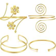 4PCS Upper Arm Cuff Jewelry For Women, Minimalist Arm Cuff Bracelet, Adjustable Coil Armlet