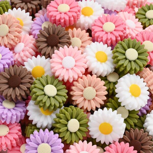 7 piezas/22mm Cuentas de silicona con forma de margarita, pétalos de flor de doble capa plana, adecuadas para decoración del hogar, pulseras DIY, collares, llaveros, adornos de teléfono, accesorios de bolso, proyectos de manualidades