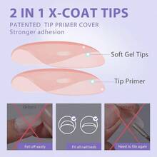 Short Nail Tips - XCOATTIPS Almond Press On Nails Pre - Applied Tip Primer, Soak Off Nails Gel Nail Tips, On Nails