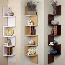 5 Tier Large Corner Shelf Wall Mount Zig Zag DVD CD Storage Home Display Decor For Bedroom Living Room Bathroom Kitchen Office White