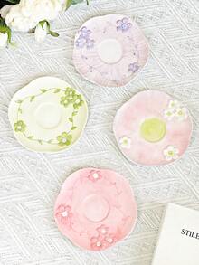 1 Set de taza de café y platillo con diseño minimalista, pintado a mano y con relieve de flor de ciruelo - Multicolor - Ver 6