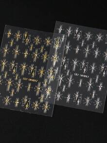 2 pezzi Adesivi per unghie con stelle francesi dorate e argentate, con strass, decorazioni per unghie 5D in metallo lucido a forma di stella, charms per unghie glitterati in stile Y2K, decorazioni fai-da-te per manicure