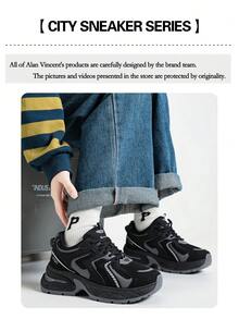 Alan Vincent[Free Returns And Exchanges] [Local Delivery][Quick Arrival][Clunky Sneaker Series]Black Shoes For Women  New Thick-Soled Sports Shoes Comfortable And Fashionable Running Shoes Height Increasing Casual Sneakers Women Outdoor  Shoes Ladies Shoes Breathable Mesh - 黑色 - 查看 6