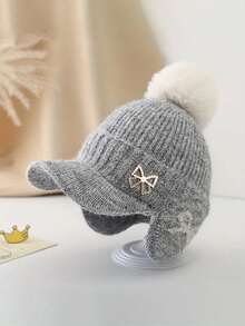 New Autumn-Winter Style Small-Chic Pearl Bow Knitted Hat, Suitable For All Occasions, Girl Large Head Cover With Ear Ion, Knitted Hat