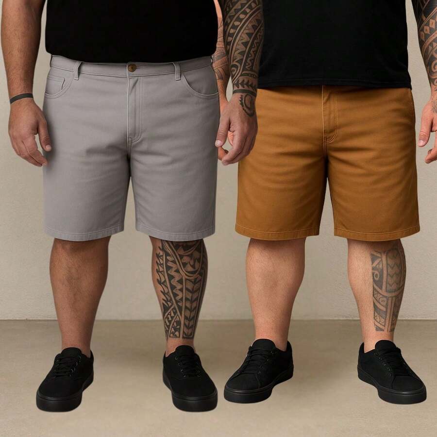 EVOLUTION PLAY Kit 2 Bermuda Shorts Twill Men's Plus Size 48 Or 58 Extra Large - Gray-ochre - View 1