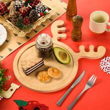 1 buc. Tavă de servire din bambus în formă de brad de Crăciun și elan, platouri pentru gustări din lemn natural, cadouri drăguțe, platou pentru brad de Crăciun pentru petrecerea de Crăciun