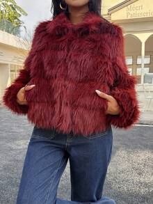 Nuevo abrigo de mujer casual de imitación de piel de borrego elegante y de alta gama en color burdeos para otoño e invierno, con mangas largas, cuello alto, de corte holgado y estilo suelto, ideal para salidas nocturnas, fiestas, citas, campo, regreso a casa, casual, vacaciones, Año Nuevo y talla grande.