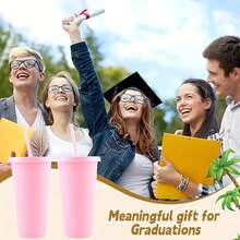 30/15 Pack Reusable Large Plastic Cups With Straw Lids, 24oz Portable Straw Cups, Large Capacity Beverage Cups Suitable Gatherings, Families, Schools, Offices, Camping, Outdoor Use,, Halloween, Valentine's Day, Thanksgiving, Graduation Season, Birthday, Housewarming Gifts - Pink - View 4