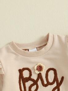 Sister Matching Outfits Long Sleeve Sweatshirt + Plaid Flare Pants Set Toddler Clothes - White - View 3