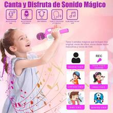 Micrófono de Karaoke Inalámbrico Bluetooth, Altavoz de Micrófono Portátil de Mano con Luz 5 Cambiador de Voz, Regalos para Niños Adultos Canta Partido Musica, Compatible con Android/iOS/PC/AUX (Rosa) - rosa - Ver 3