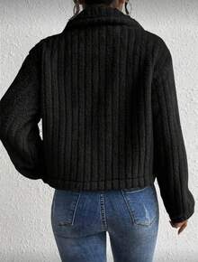 1  Liso    Casual  Dulce  Elegante    Poliéster    De Pelito  Cremallera  Bolsillo    Diario    INVIERNO - Negro - Ver 2