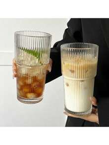 2个/套 600毫升/21盎司大容量水瓶，新款夏季女士玻璃杯，带盖和吸管，竖条纹玻璃杯 - 彩色 - 查看 4