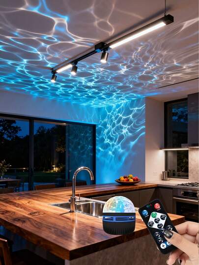 RGB Dynamic Water Wave Projection Lamp With Remote Control, USB Powered - Realistic Water Wave Effect Night Projection, Suitable For Camping, Party, Home, Room Decor, Entertainment And Atmosphere Creation, And Durable, Entertaining Lighting Water Wave Effect