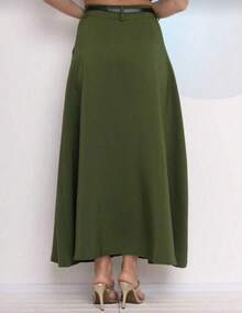 Women's Long Round Skirt Tailoring Evangelical Fashion Casual Basic Winter High Waist Elegant - 軍綠色 - 查看 2