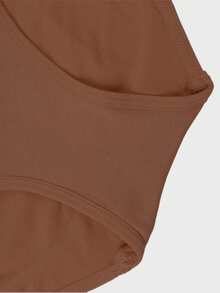 1 件女士无缝高腰罗纹塑身内裤，透气心形性感网眼镂空设计丁字裤 - 棕色 - 查看 7