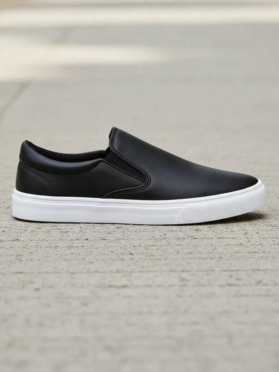 Men's Black White Casual  On Yacht Sneakers, Laceless, Easy To Wear, Fashion, Lightweight, Soft, Comfortable, Everyday - 黑與白 - 查看 1