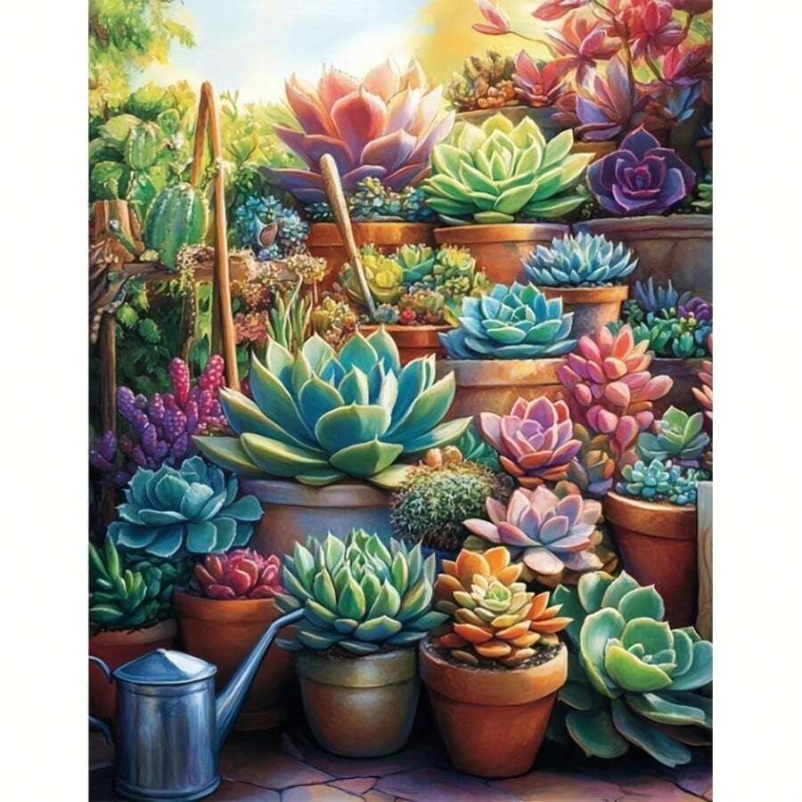 1 件 5D DIY 钻石画套装,多肉植物图案,全钻钻石艺术套装,适合成人初学者,钻石艺术家居装饰和礼物 - 彩色 - 查看 1