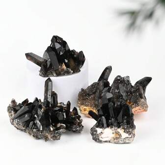 1pc Natural Smoky Quartz Crystal Cluster - Raw Unpolished Stone With Black & Clear Veins, Grounding Energy Decor For Home Altar, Spiritual Gift For Father's Day, Graduation, June Festival, Alter Decoration, Tree Like Formation, Vegetation Lookalike